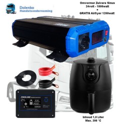 TRUCK OMVORMER 24V DC NAAR 220V AC - 1800W ZUIVERE SINUS + GRATIS AIR FRYER
