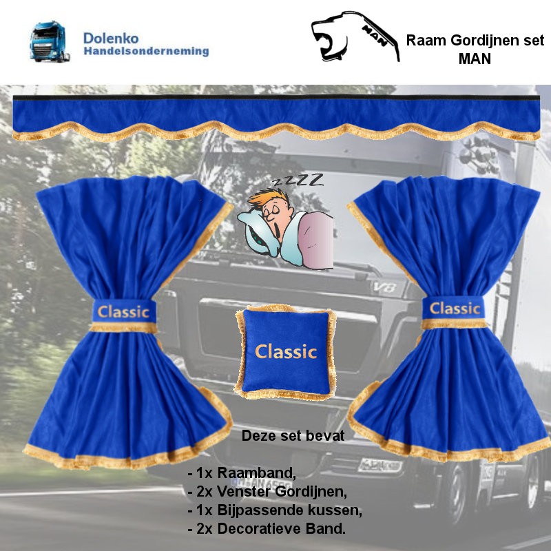XW02 Raamgordijnen Set Kleur Blauw 240x120cm Passend in MAN TGX (2017-2020)