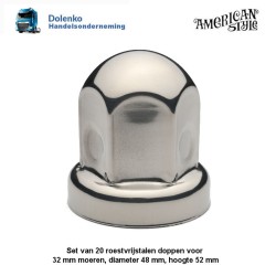 20 Stuks RVS wielmoerdoppen voor 32mm moer, Diameter 48mm, hoogte 52mm