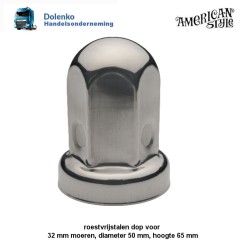 RVS wielmoerdop voor 32mm moer, Diameter 50mm, hoogte 65mm