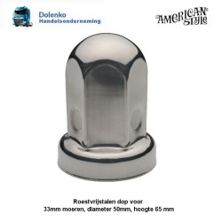 RVS wielmoerdop voor 33mm moer, Diameter 50mm, hoogte 65mm