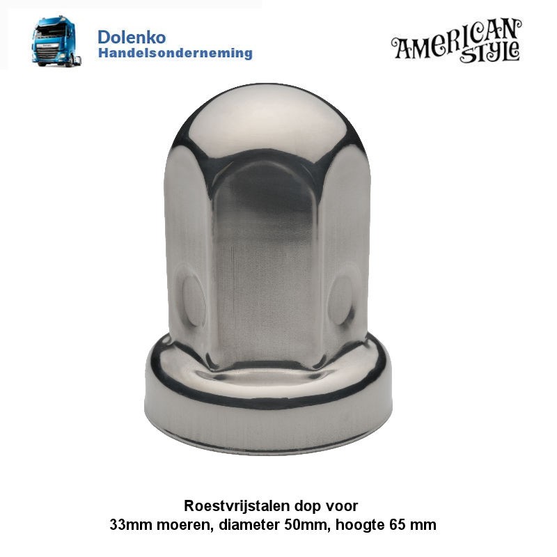 RVS wielmoerdop voor 33mm moer, Diameter 50mm, hoogte 65mm