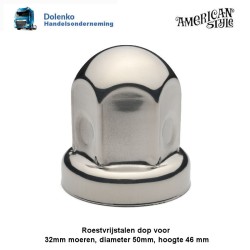 RVS wielmoerdop voor 32mm moer, Diameter 50mm, hoogte 46mm