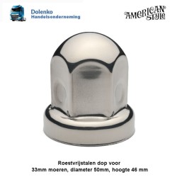 RVS wielmoerdop voor 33mm moer, Diameter 50mm, hoogte 46mm