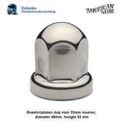 RVS wielmoerdop voor 33mm moer, Diameter 48mm, hoogte 52mm