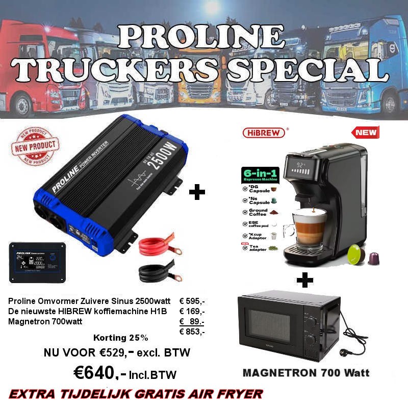 Truckers Special 24V 2500w omvormer + Senseo + Magnetron