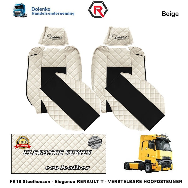 RENAULT T - Verstelbare Hoofdsteunen - ECO LEDER - STOELHOEZEN - ELEGANCE, PROD. SINDS 2014 FX19-UX19