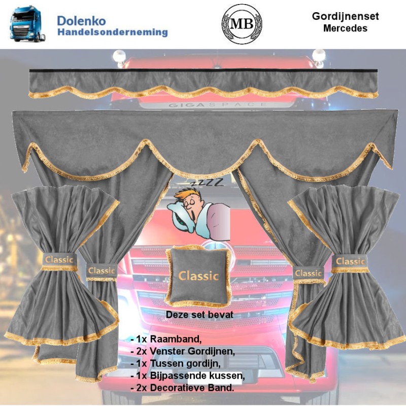 LKW Vorhänge Mercedes Actros MP4/MP5 - 5-teiliges Set In Blau-Schwarz Mit Verdunkelung