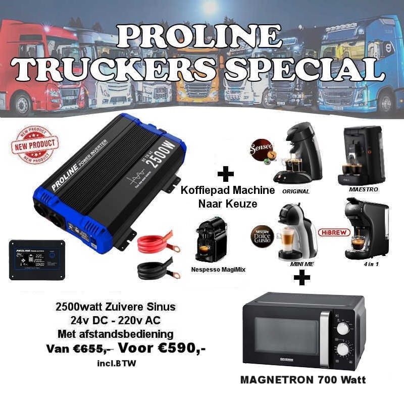 Truckers Special 24V 2500w omvormer + Senseo + Magnetron